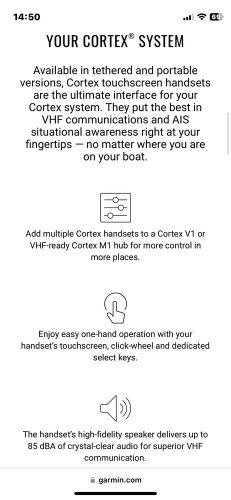 Vesper cortex h1 tethered handset 010-02816-00