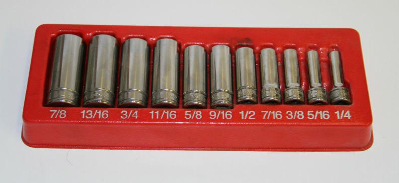 Snap-on 11pc 1/4 - 7/8 "  drive deep well impact socket set sae 6 point
