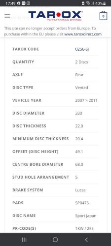 Tarox brake discs audi a6 c6 variant 330mm x 22mm