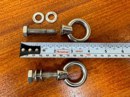 Two m10 stainless steel marine grade  through transon lifting eye bolts