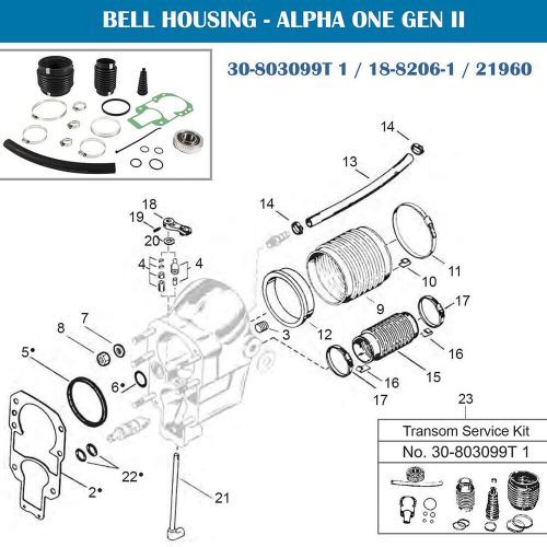 30-803099t1 18-8206-1 transom bellows repair kit for mercruiser alpha 1 gen 2