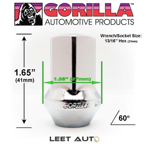 (24pc.) gorilla lug nuts, factory style bulge, 14mm x 1.50, chrome, 61148fs