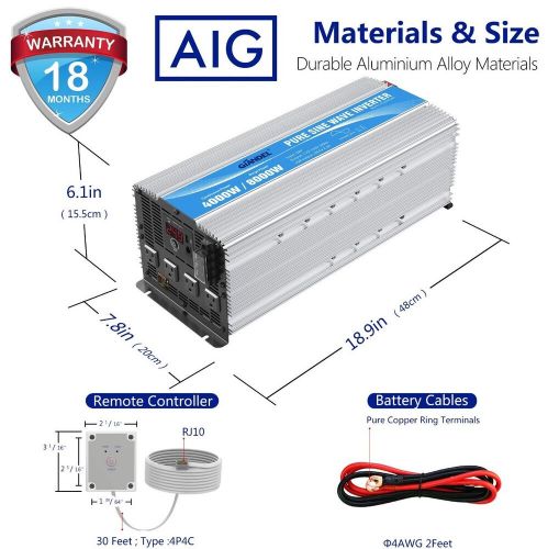 4000w 24v inverter with 4 ac outlets with remote control 2.4a usb