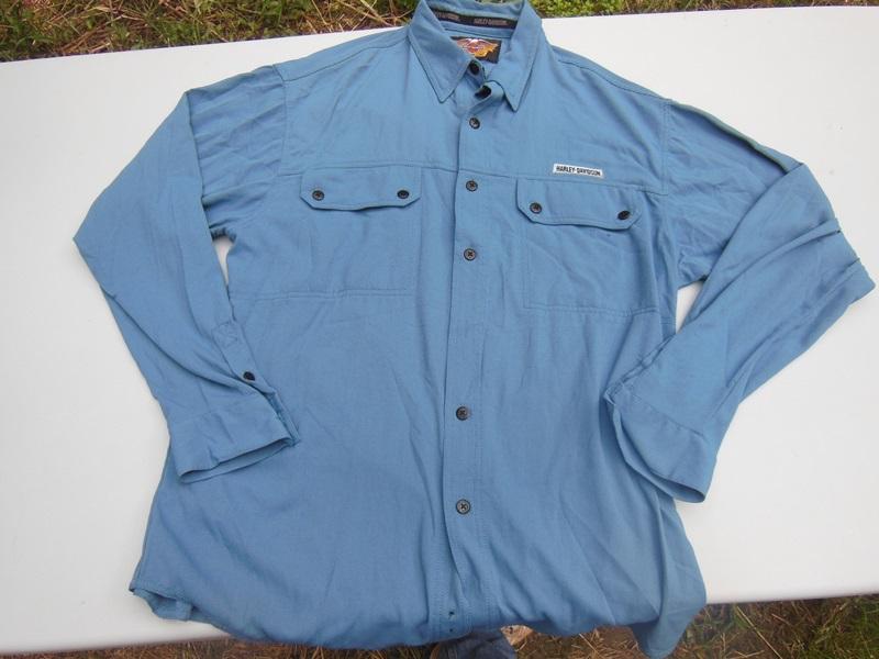 Mens l harley davidson light weight blue button down nylon l/s tech shirt t