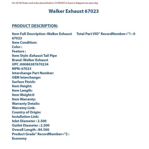 Walker exhaust 67023