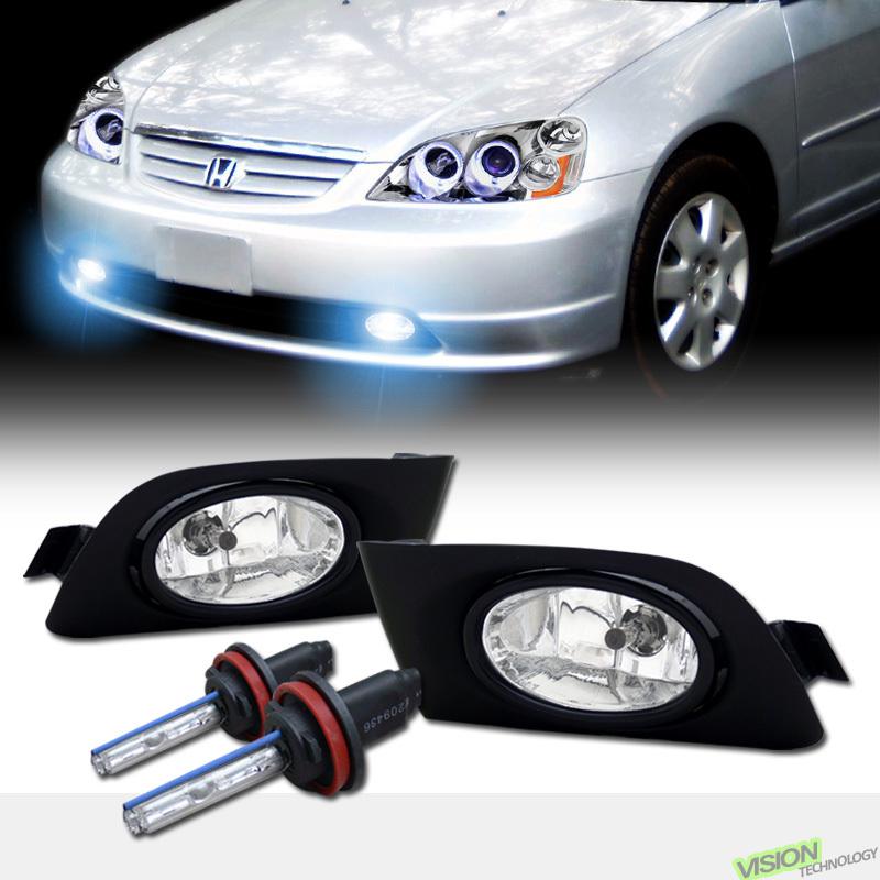 H11 bulb hid+jdm clear lens fog lights lamps left+right 01-03 civic coupe/sedan