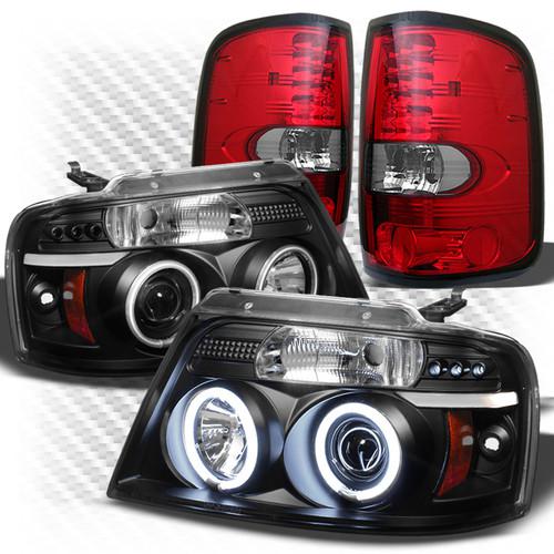 04-08 f150 black ccfl projector headlights + r/c philips-led perform tail lights