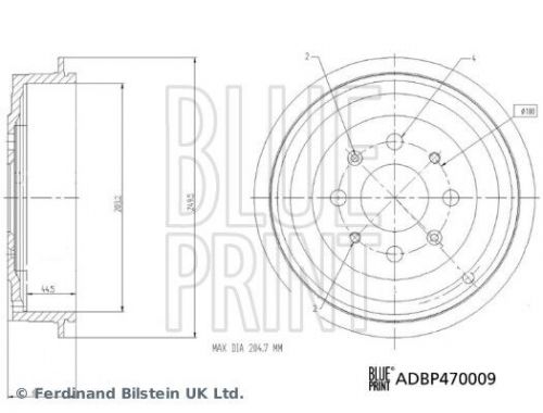 2x brake drums (pair) rear 203mm adbp470009 blue print set 51827488 51840909 new