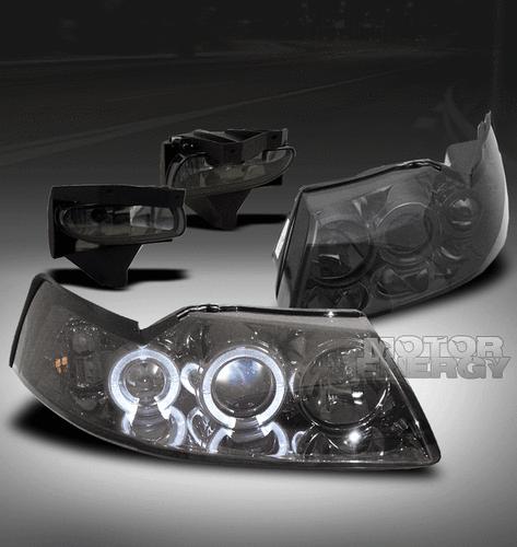 1999-2004 ford mustang halo smoke projector head lights+fog 2000 2001 2002 2003