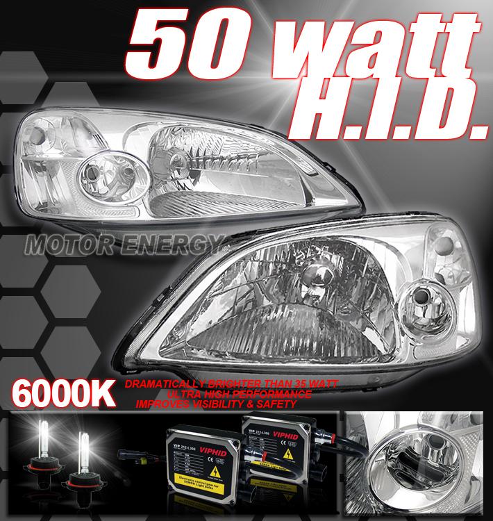 01 02 03 honda civic 2/4dr jdm headlights+50w 6000k hid