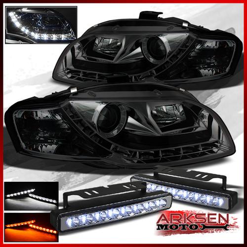 White/amber led bumper fog+smoked 06-08 audi a4 s4 drl led projector headlights