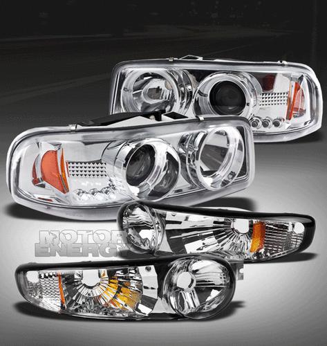 2000-2006 yukon sierra denali halo led projector head light+bumper signal chrome