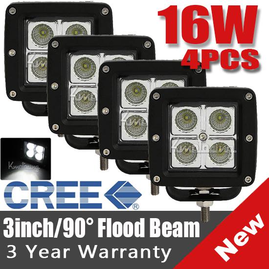 4pcs 16w flood beam led work light offroad dual row lamp 1600lm car van pickup