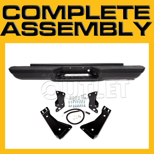 1992-1999 chevy gmc c/k1500 stepside rear black bar bumper pad+bracket+lic lamp