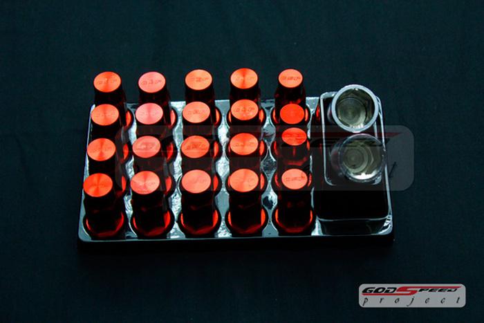 Godspeed type-4 wheel rim racing lug nuts 50mm 20 piece w / lock m12 x 1.5 red