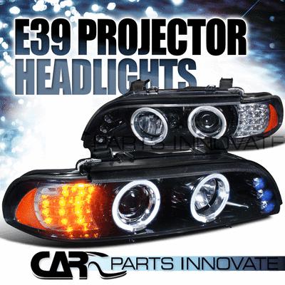 Glossy piano black bmw 01-03 e39 528i 540i tinted led projector headlights