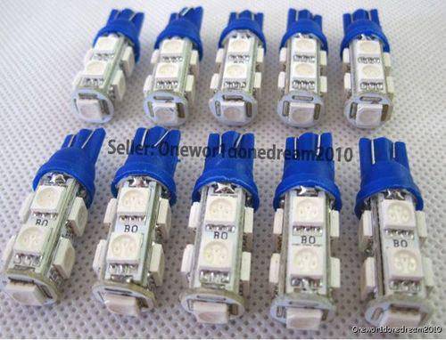 10x t10 194 168 w5w 9-smd led smt car wedge tail light lamp bulb lot  12v blue