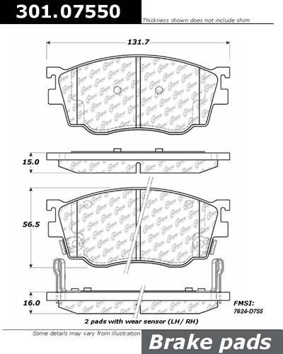 Centric 301.07550 brake pad or shoe, front-centric premium ceramic pads w/shims