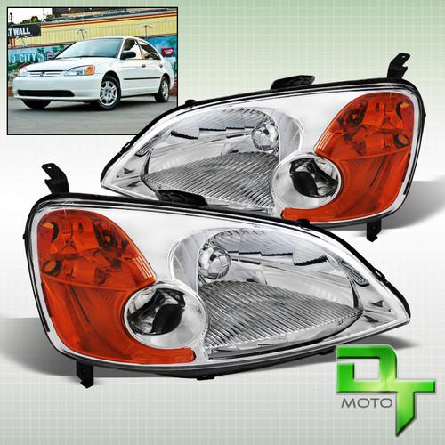 01-03 honda civic 2/4 door chrome crystal clear headlights lamps left/right pair