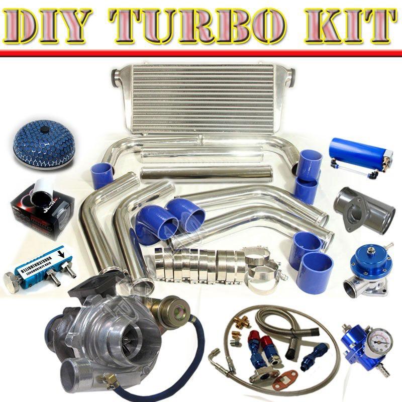 Diy t3/t4 turbo v-band+31" intercooler+2.5" piping kit+gauge+bov type-s ch/blue