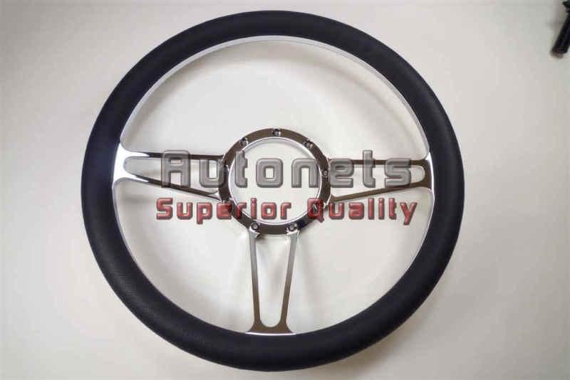 Vintage black leather chrome aluminum chevy gm nova camaro 9 hole steering wheel