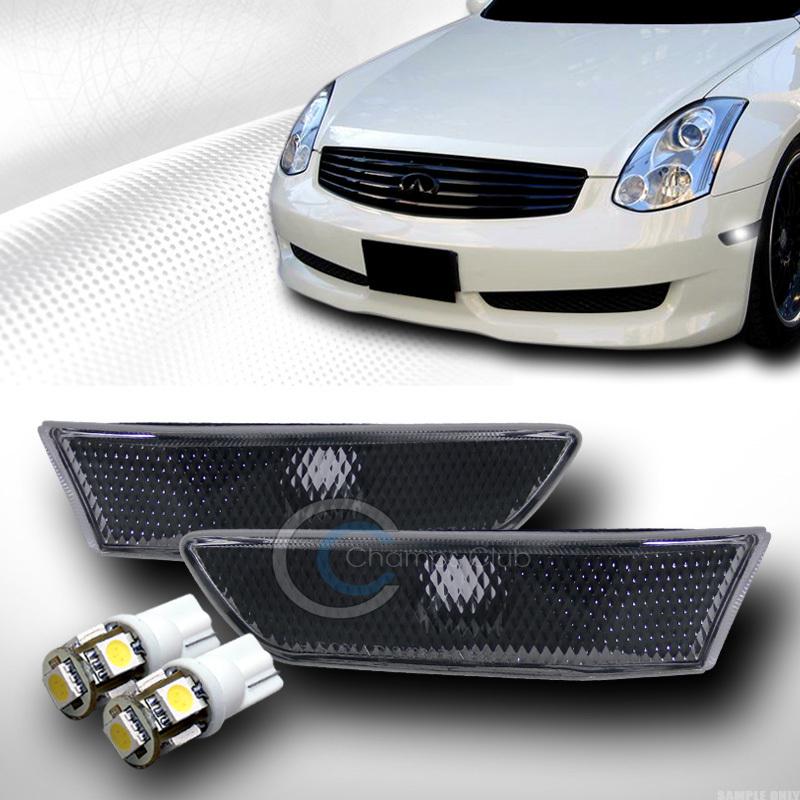 Blk clear side marker bumper light yd+5 smd led bulb 03-07 infiniti g35 2d coupe