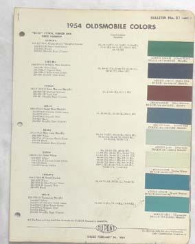 1954  oldsmobile dupont   color paint chip chart all models original 