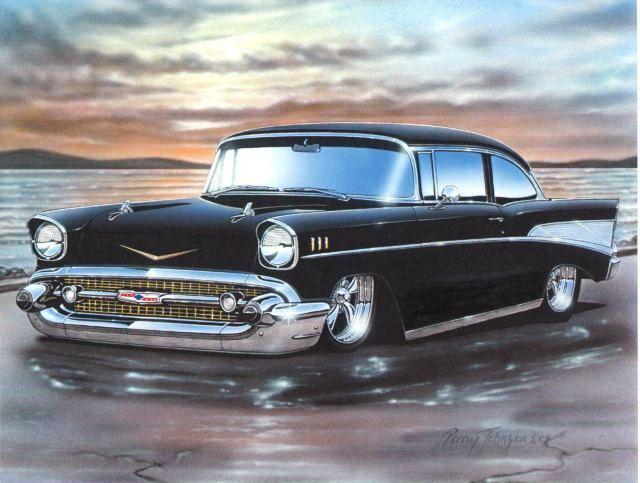 1957 chevy bel air 2 door sedan hot rod car automotive art print black