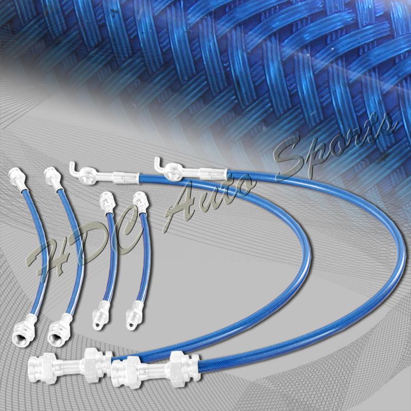 83-89 nissan 300zx z31 v6 front+rear stainless steel brake line hose kit - blue