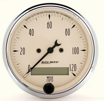 Autometer antique beige speedometer 0-120 mph 3 1/8" dia electrical 1887