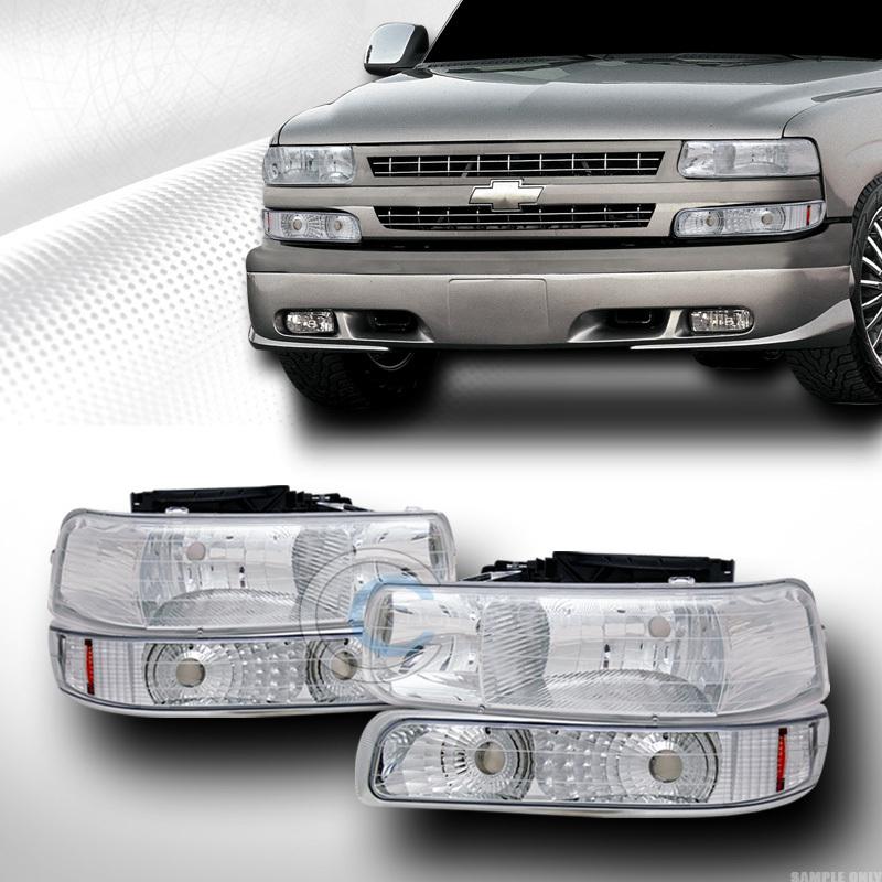 Chrome head lights+signal bumper lamp amber dy 99-02/06 silverado/suburban/tahoe