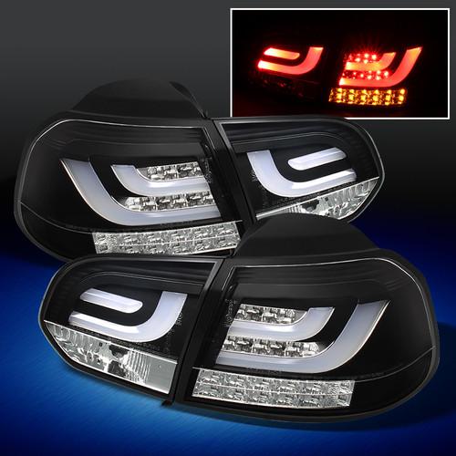 2010+ vw golf gti turbo jdm black g2 led tail lights w/led strip+trunk piece