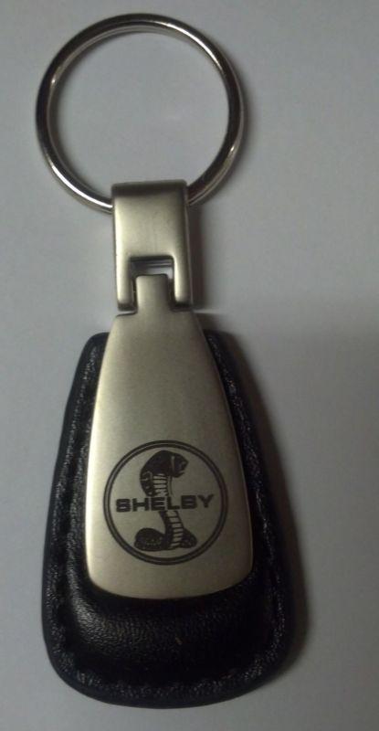 Shelby teardrop silver color metal and leather   keychain 