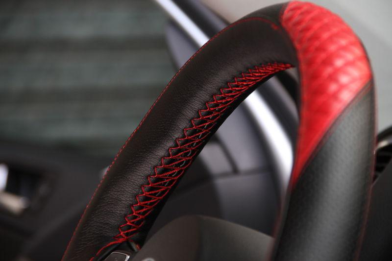 Audi bmw new black+red pvc leather steering wheel wrap cover needle thread diy