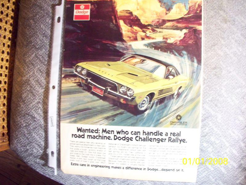 1973 dodge challenger rallye in rare, original, illustrated ad from 11/1972! 