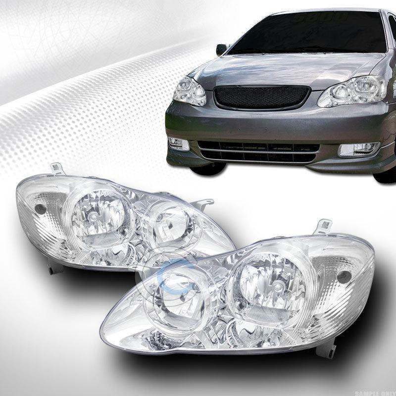 Jdm crystal chrome clear head lights lamps signal pair dy 03-08 toyota corolla