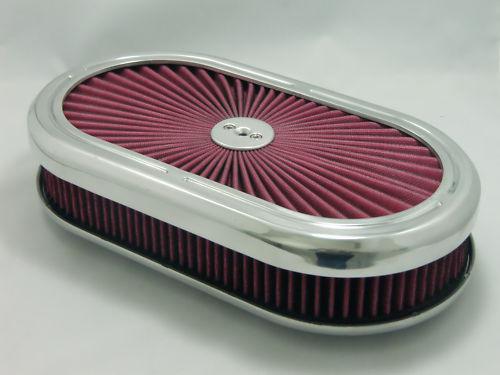 Polished aluminum super flow oval air cleaner w/ washable filter street rod