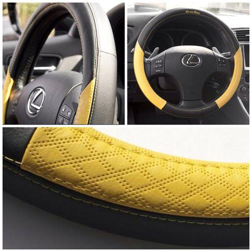 Steering wheel cover black+yellow leather 58012a for acura bmw chevrolet 328i