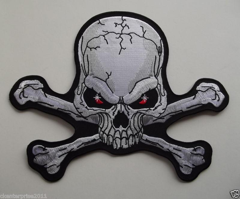 Skull on cross bone motorcycle biker large embroidered back patch harley af