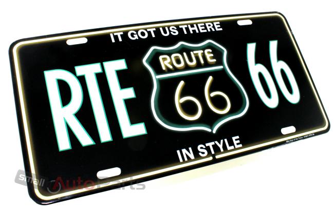 Route 66 black aluminum stamped metal license plate auto/car/truck tag sign