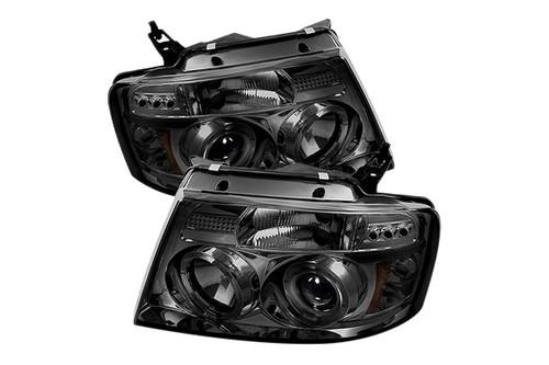 Spyder ff15004hlg2sm f-150 smoke halo projector headlights head light w leds