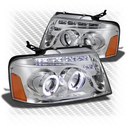 04-08 f150 chrome halo led projector headlights front lamps replacement upgrade