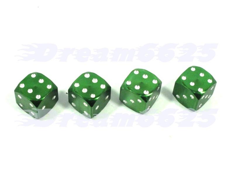 Tyre valve dust cap metal dice for motor motorbike motorcycle motor green 012