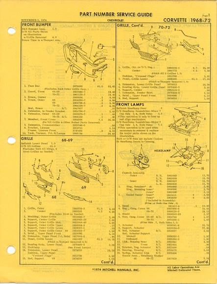 1968-72 corvette parts manual 1972 1971 1970 1969 68 body frame cooling trim exh