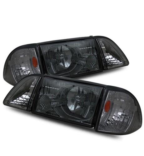 87-93 ford mustang smoked lens crystal headlights/signal/parking light+reflector