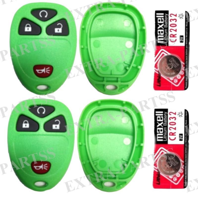 2 new green replacement remote keyless entry key fob shell case + 2 batteries