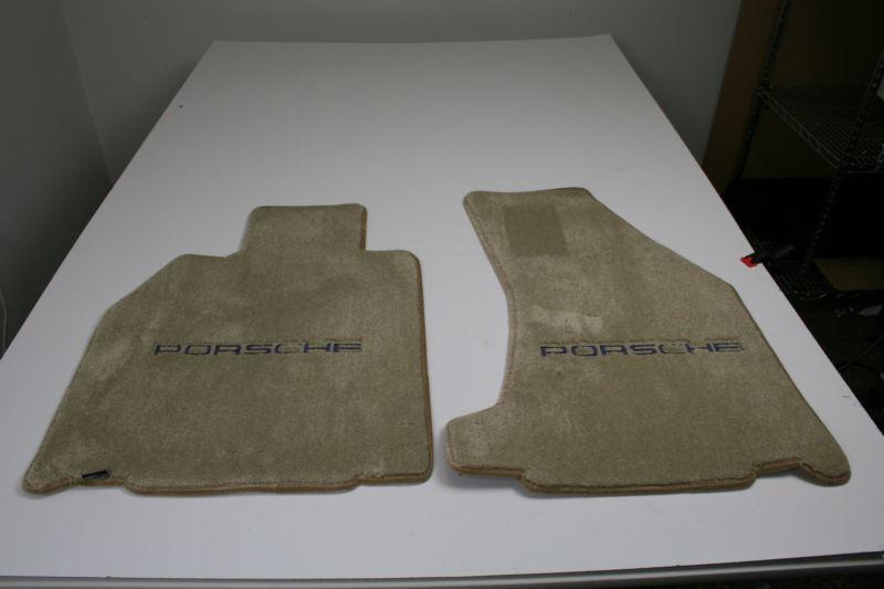 Porsche logo light tan carpet floor mats 2 pc front 2006-12 cayman s