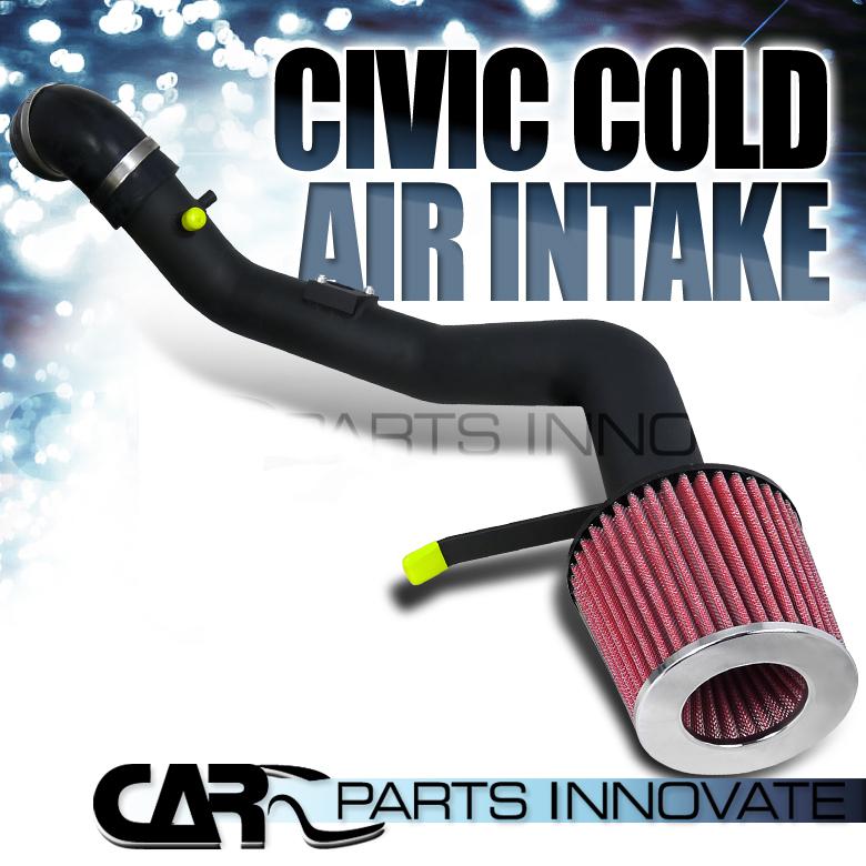 06-11 civic si 2.0l 4cyl matte black cold air intake system+red turbine filter