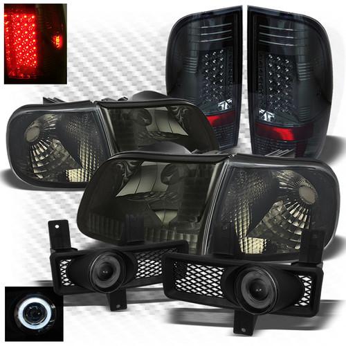 97-98 f150, f250ld smoke headlights + led tail lights + projector fog lights