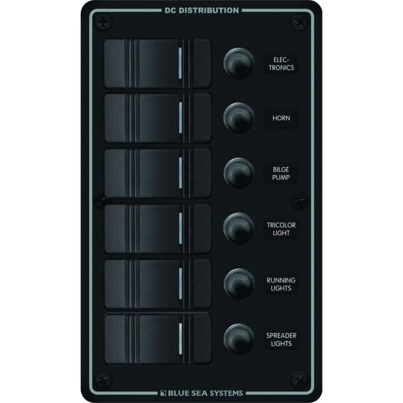 Blue sea 8373 water resistant 6 position - black - vertical mount panel